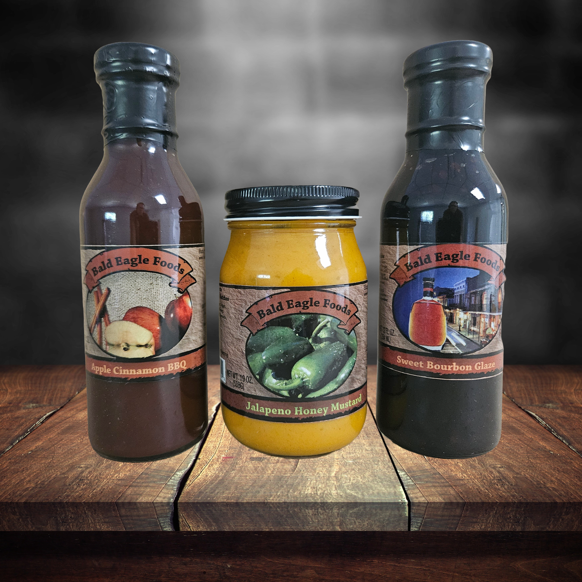 Tailgate Trio bundle — Sweet Bourbon Glaze, Apple Cinnamon BBQ Sauce, Jalapeno Honey Mustard