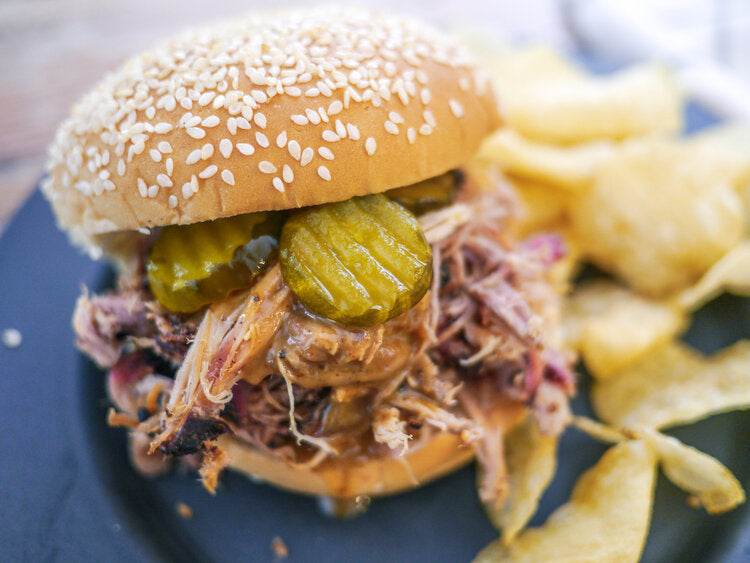 Pulled pork sandwich with Bald Eagle Foods Apple Cinnamon BBQ Sauce